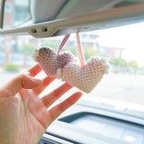 2Pcs Crochet Hearts Wings Car Mirror Accessories, Cute Hearts Car Rear View Mirror Hanging Accessory for Women, Car Interior Decor Boho