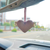 2Pcs Crochet Hearts Wings Car Mirror Accessories, Cute Hearts Car Rear View Mirror Hanging Accessory for Women, Car Interior Decor Boho