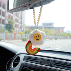 Crochet Car Mirror Accessory- Smile Poached Egg & Rainbow