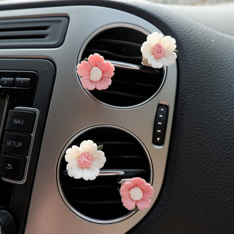 4pcs Car Vent Clips, Clay Flower Car Accessories, Cherry Blossom Car Air Vent Clip, Cute Car Accessory for Women, Flower Magnets for Fridge