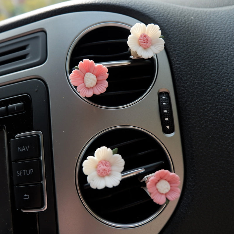 4pcs Car Vent Clips, Clay Flower Car Accessories, Cherry Blossom Car Air Vent Clip, Cute Car Accessory for Women, Flower Magnets for Fridge