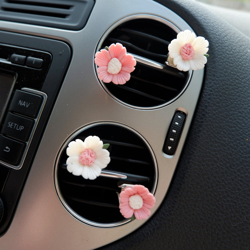 4pcs Car Vent Clips, Clay Flower Car Accessories, Cherry Blossom Car Air Vent Clip, Cute Car Accessory for Women, Flower Magnets for Fridge