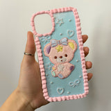 Custom Decoden Phone Case, Bear iPhone Case, Kawaii Anime Phone Case, Chenille Patch Phone Case for iPhone X/11/XR/13 Pro, OnePlus, Galaxy