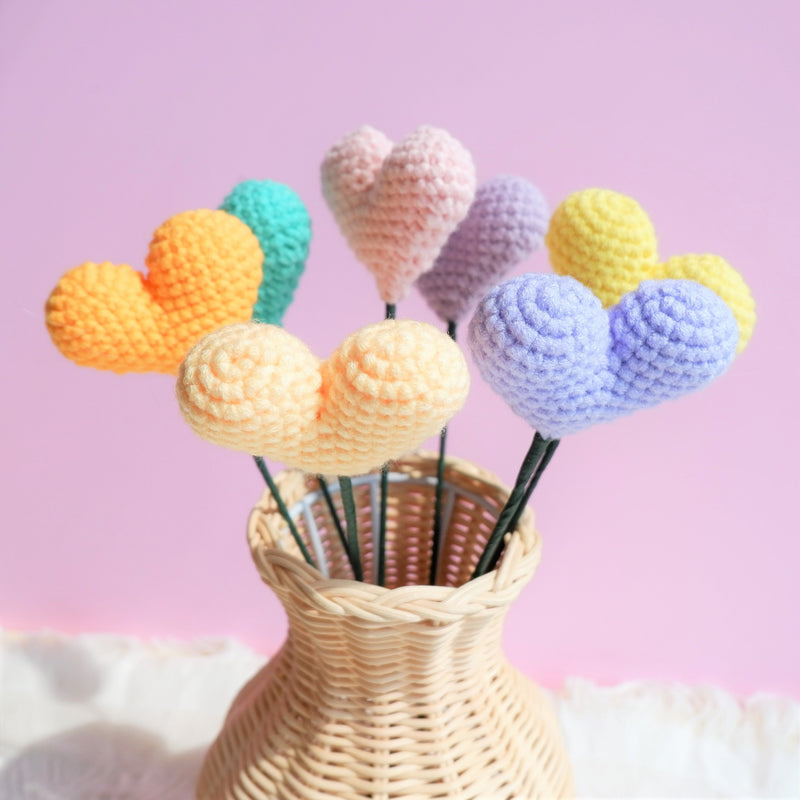 Crochet Hearts Bouquet, Rainbow Hearts Flower Bunch, Crochet Floral Arrangement, Knitted Everlasting Flower, Office Desk Decor, Gift for Her