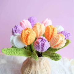 Crochet Rainbow Tulip Flower Bouquet
