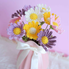 Micro Crochet Rainbow Daisy Flower Bouquet