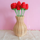 Crochet Strawberry & Daisy Bouquet, Red Strawberry Bunch, Crochet Floral Arrangements, Knitted Everlasting Flower, Office Desk Decor