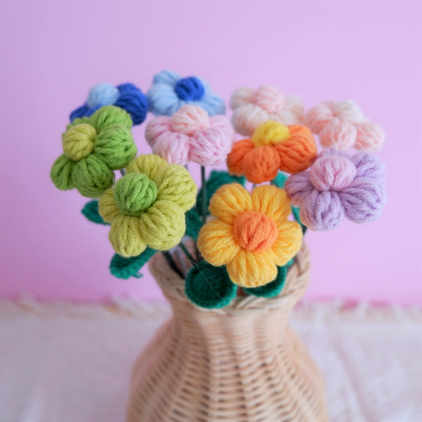 Crochet Fluffy Flower Bouquet, Rainbow Flower Bunch, Crochet Floral Arrangements, Knitted Everlasting Flower, Housewarming Gifts