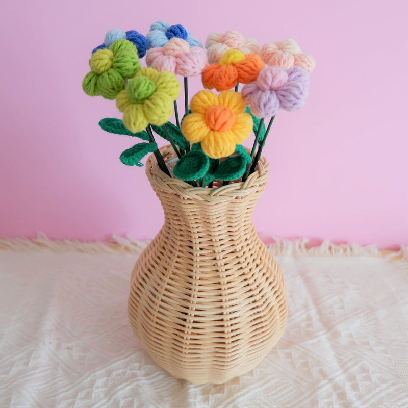 Crochet Fluffy Flower Bouquet, Rainbow Flower Bunch, Crochet Floral Arrangements, Knitted Everlasting Flower, Housewarming Gifts