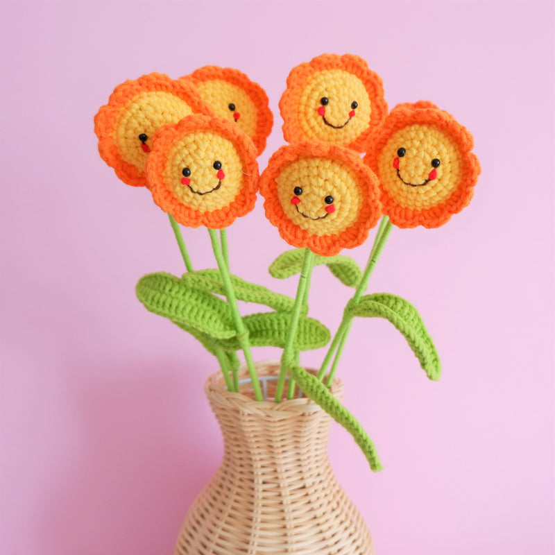 Crochet Flower Bouquet, Smiley Sun Bunch, Crochet Floral Arrangements, Knitted Everlasting Flower, Housewarming Gifts, Mothers Day Gifts