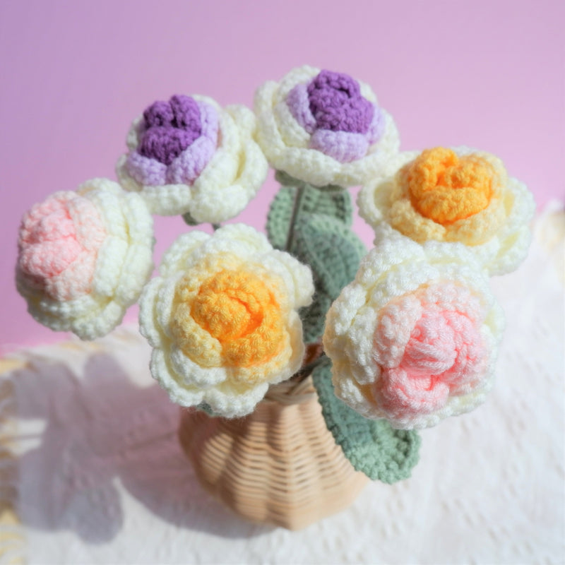 Crochet Roses Bouquet, Gradient Flower Bunch, Crochet Floral Arrangements, Knitted Everlasting Flower, Gift for Her, Mothers Day Gift