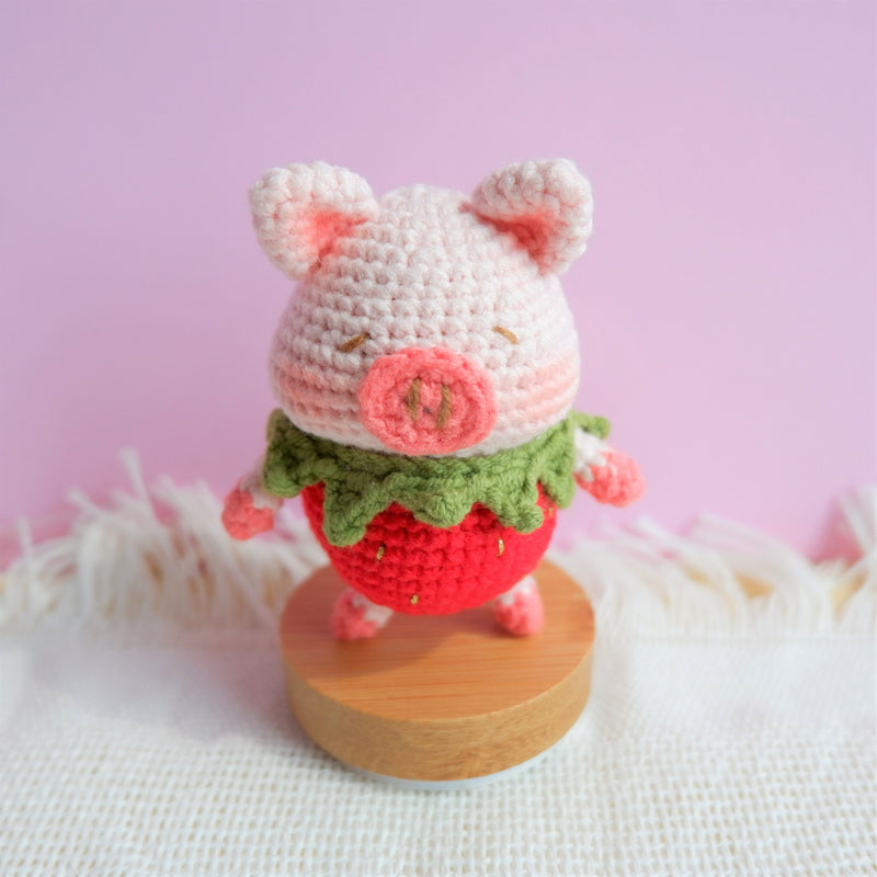 Crochet Piggy Car Dashboard Decor, Strawberry Piggy Car Dashboard Accessory, Kawaii Car Interior Accessory for Women, Boho Animal Car Decor