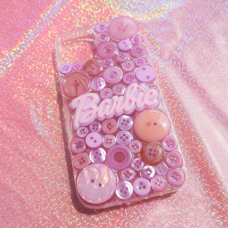 Resin Button Phone Case, Purple Barbie Phone Case, Handmade 3D Phone Case, Cute Phone Case for iPhone XR/11/12/13 Pro Max, OnePlus, Galaxy