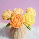 Crochet Roses Bouquet, Champagne Rose Bunch, Crochet Floral Arrangement in Vase, Knitted Everlasting Flower, Gift for Her, Mothers Day Gift