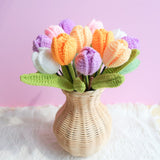 Crochet Tulip Bouquet, Rainbow Tulip Flower Bunch, Crochet Floral Arrangements, Knitted Everlasting Flower, Office Desk Decor, Gift for Her