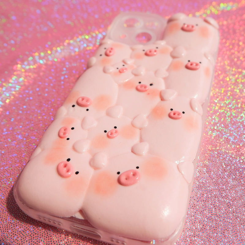 Clay Phone Case, Kawaii Pink Pig Phone Case, Handmade 3D Phone Case, Funny Phone Case for iPhone XR/11/12/13 Pro Max, OnePlus, Galaxy