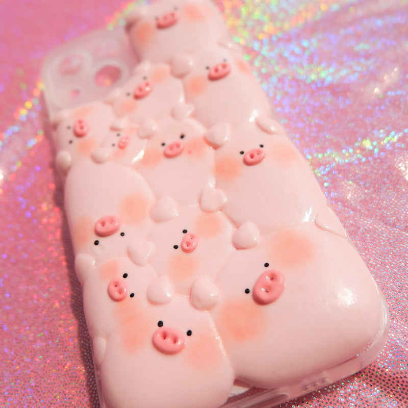 Clay Phone Case, Kawaii Pink Pig Phone Case, Handmade 3D Phone Case, Funny Phone Case for iPhone XR/11/12/13 Pro Max, OnePlus, Galaxy