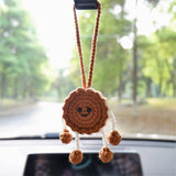 Crochet Cookie Doll Car Hanging Accessory, Kawaii Smiley Cookie Doll Car Mirror Hanging Accessory, Funny Car Interior Decor for Women/Teens