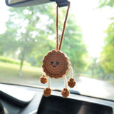 Crochet Cookie Doll Car Hanging Accessory, Kawaii Smiley Cookie Doll Car Mirror Hanging Accessory, Funny Car Interior Decor for Women/Teens