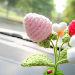 Crochet Car Bobblehead Dashboard Decor- Strawberry & Daisy
