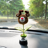 Crochet Animals Car Dashboard Decor, Cute Bobblehead Lion/Bunny/Deer/Sheep Car Interior Accessory for Women/Teens, Boho Car Air Freshener