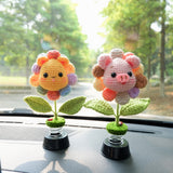 Cute Bobblehead Animals Car Dashboard Decor, Crochet Rainbow Sunflower Pig/Bunny/Bear Car Accessory for Women/Teens, Boho Car Air Freshener