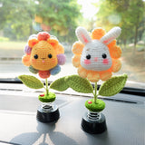 Cute Bobblehead Animals Car Dashboard Decor, Crochet Rainbow Sunflower Pig/Bunny/Bear Car Accessory for Women/Teens, Boho Car Air Freshener