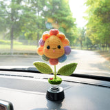 Cute Bobblehead Animals Car Dashboard Decor, Crochet Rainbow Sunflower Pig/Bunny/Bear Car Accessory for Women/Teens, Boho Car Air Freshener