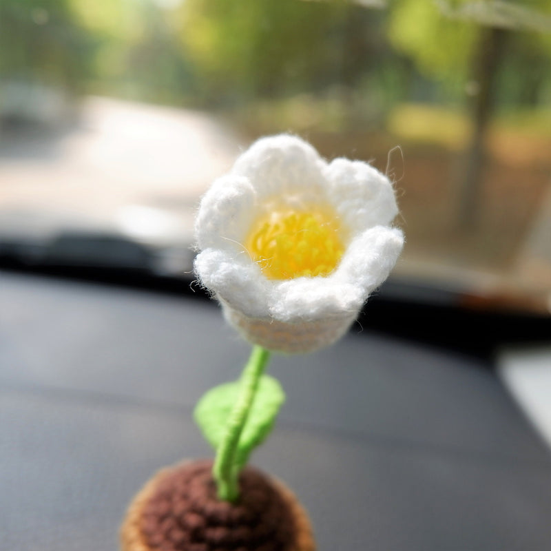 3pcs/2Pcs Mini Rose/Lily of the Valley Car Interior Accessories, Boho Gradient Rose Car Dashboard Decor, Cute Crochet Mini Potted Plant