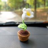 3pcs/2Pcs Mini Rose/Lily of the Valley Car Interior Accessories, Boho Gradient Rose Car Dashboard Decor, Cute Crochet Mini Potted Plant