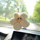 Kawaii Smiley Waffle Flower Car Mirror Hanging Accessories, Crochet Flower Car Rear View Mirror Accessories, Car Mirror Charm Hanging Decor