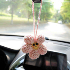 Car Mirror Hanging Accessories- Smiley Waffle Flower