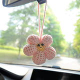 Kawaii Smiley Waffle Flower Car Mirror Hanging Accessories, Crochet Flower Car Rear View Mirror Accessories, Car Mirror Charm Hanging Decor