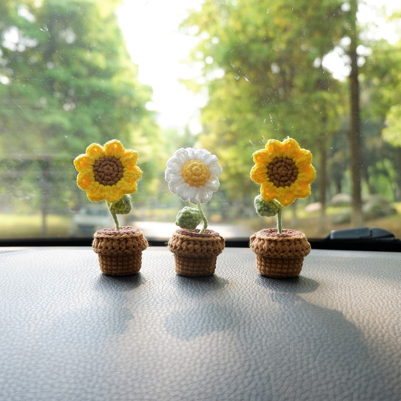 Crochet Flower Car Accessories Cute Crochet Plant For Car