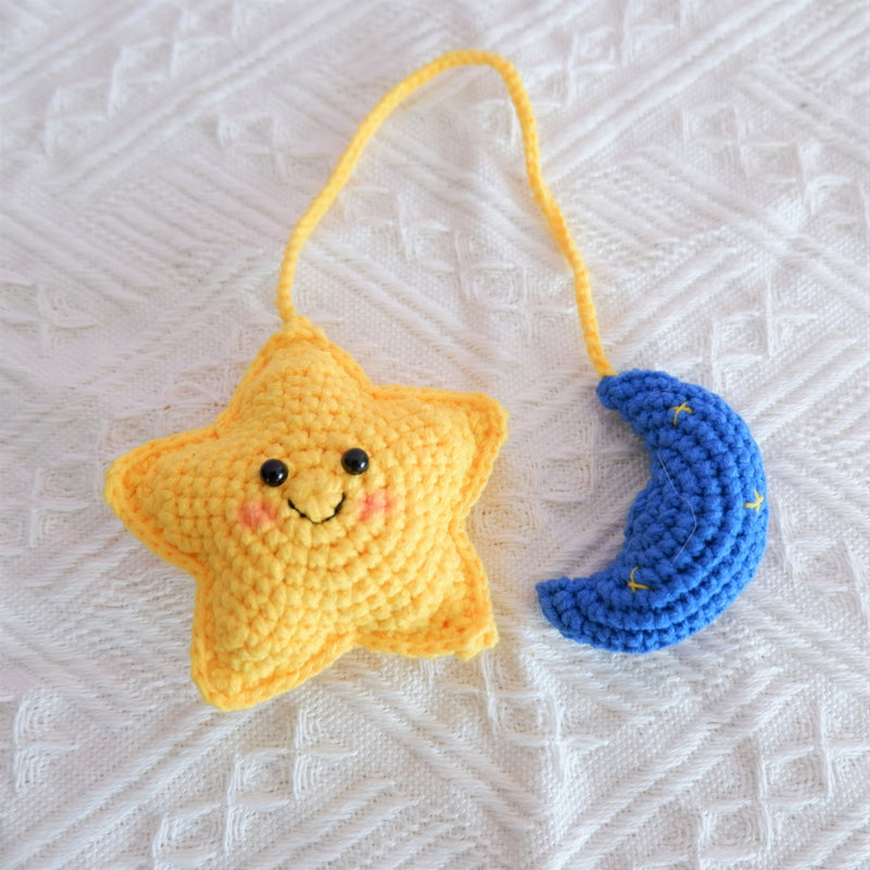 Crochet Smiley Star & Moon Car Mirror Hanging Accessories, Car Rear View Mirror Accessories, Cute Car Accessories Interior, Car Mirror Charm