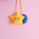 Crochet Smiley Star & Moon Car Mirror Hanging Accessories, Car Rear View Mirror Accessories, Cute Car Accessories Interior, Car Mirror Charm