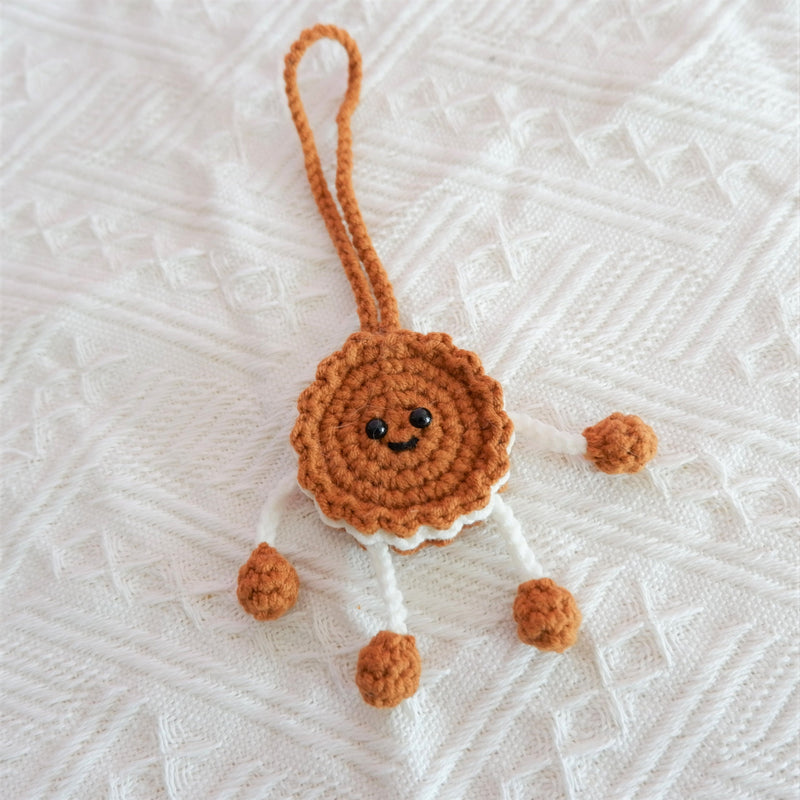 Crochet Cookie Doll Car Hanging Accessory, Kawaii Smiley Cookie Doll Car Mirror Hanging Accessory, Funny Car Interior Decor for Women/Teens