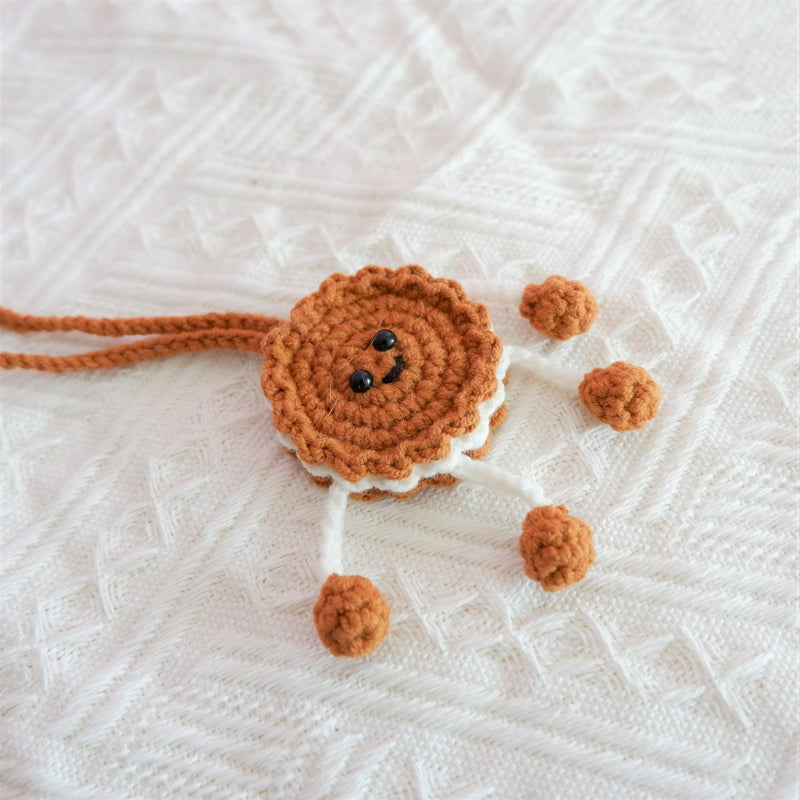 Crochet Cookie Doll Car Hanging Accessory, Kawaii Smiley Cookie Doll Car Mirror Hanging Accessory, Funny Car Interior Decor for Women/Teens