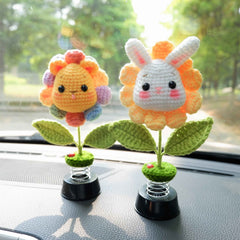 Crochet Bobblehead Car Dashboard Decor- Sunflower Pig/Bunny/Bear