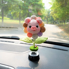 Crochet Bobblehead Car Dashboard Decor- Sunflower Pig/Bunny/Bear