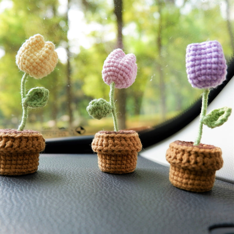 Décorations TournesolDaisy Fleur Accessoires Mignon Crochet Mini Plante En  Pot Tableau De Bord Décor Boho Voiture Intérieur Accessoire AA230407