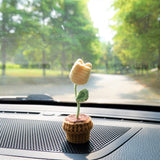 3pcs/2Pcs Mini Tulip Car Accessories, Crochet Pink/Purple/Yellow Tulip Car Dashboard Decor, Boho Mini Potted Plant Car Interior Accessory