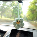 Kawaii Smiley Waffle Flower Car Mirror Hanging Accessories, Crochet Flower Car Rear View Mirror Accessories, Car Mirror Charm Hanging Decor