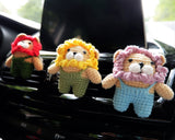 Crochet Overalls Lion Car Vent Clips Air Freshener, Kawaii Lion Air Vent Clip, Cute Interior Car Accessory for Men/Teens, Car Mask Hanger