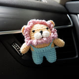 Crochet Overalls Lion Car Vent Clips Air Freshener, Kawaii Lion Air Vent Clip, Cute Interior Car Accessory for Men/Teens, Car Mask Hanger