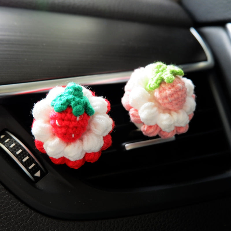 Crochet Fruit Pie Car Vent Clips Air Freshener, Strawberry/Watermelon/Grape Pie Air Vent Clip, Cute Interior Car Accessory, Car Mask Hanger