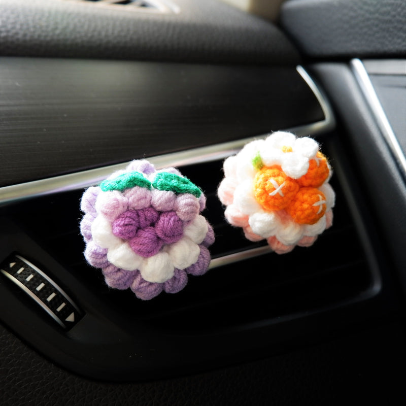 Crochet Fruit Pie Car Vent Clips Air Freshener, Strawberry/Watermelon/Grape Pie Air Vent Clip, Cute Interior Car Accessory, Car Mask Hanger