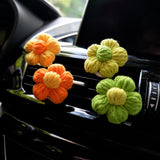 Crochet Fluffy Flower Car Vent Clips Air Freshener, Cute Rainbow Flower Air Vent Clip, Kawaii Interior Car Accessory for Women, Gift for Her